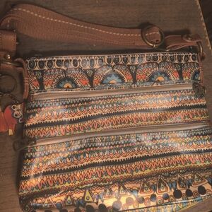Sakroots Brown and Orange Crossbody Bag with Tribal Patterns